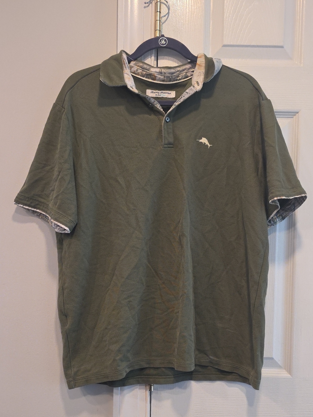 Tommy Bahama Olive Green Short-Sleeve Polo with Contrast Collar